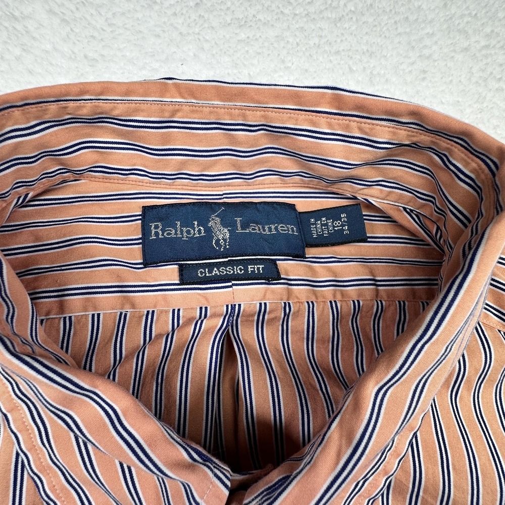 Ralph Lauren Shirt Mens 2XL Orange Striped Button Down Long Sleeve Classic Fit‎ - Picture 2 of 6